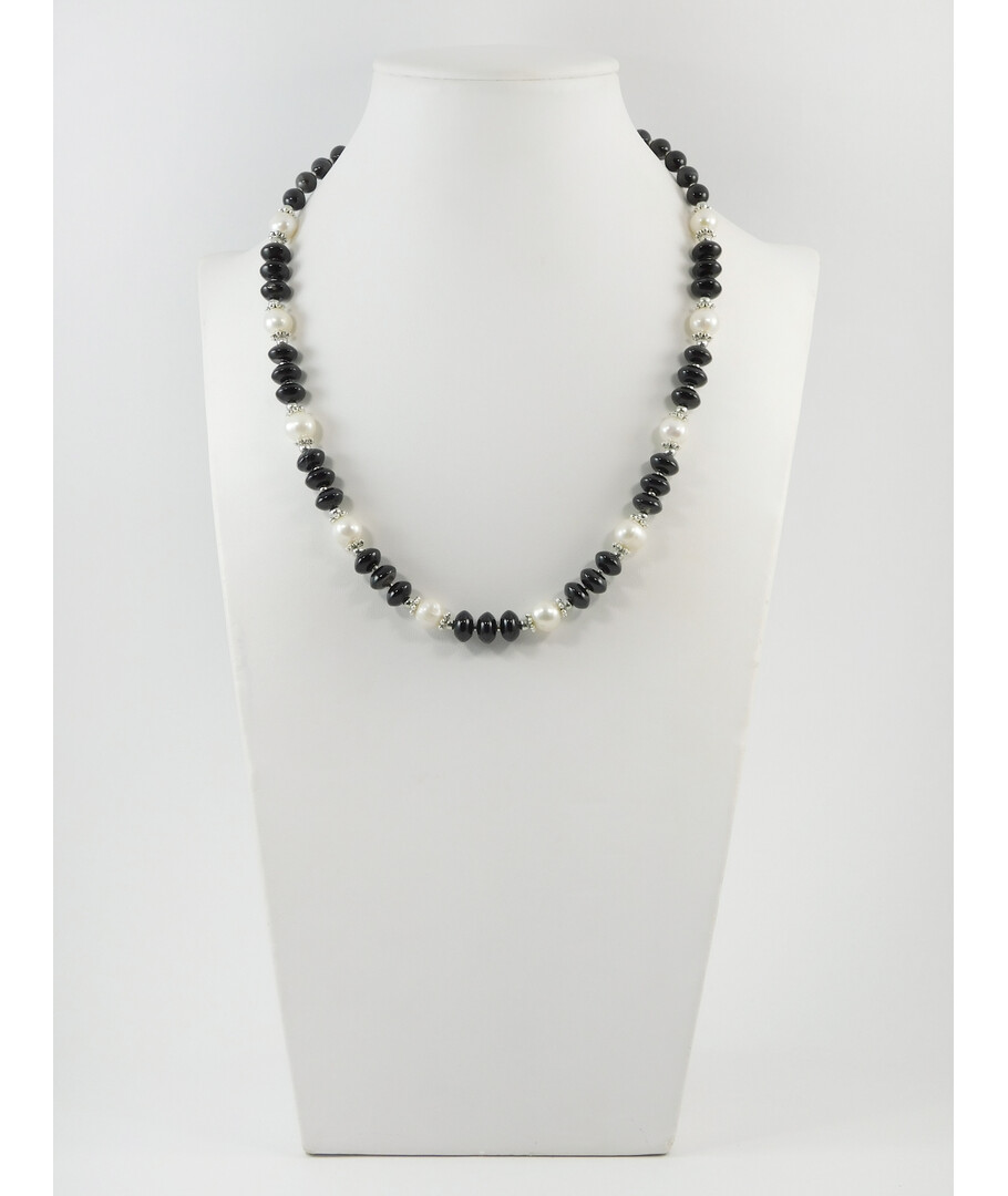 Exclusive necklace "Melanka" Pearls, agate, rondel