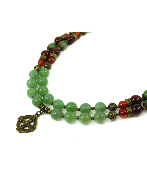 Exclusive necklace "Autumn garden" Jade, carnelian, facet, 2 rows