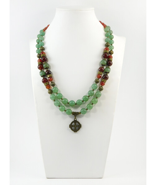 Exclusive necklace "Autumn garden" Jade, carnelian, facet, 2 rows