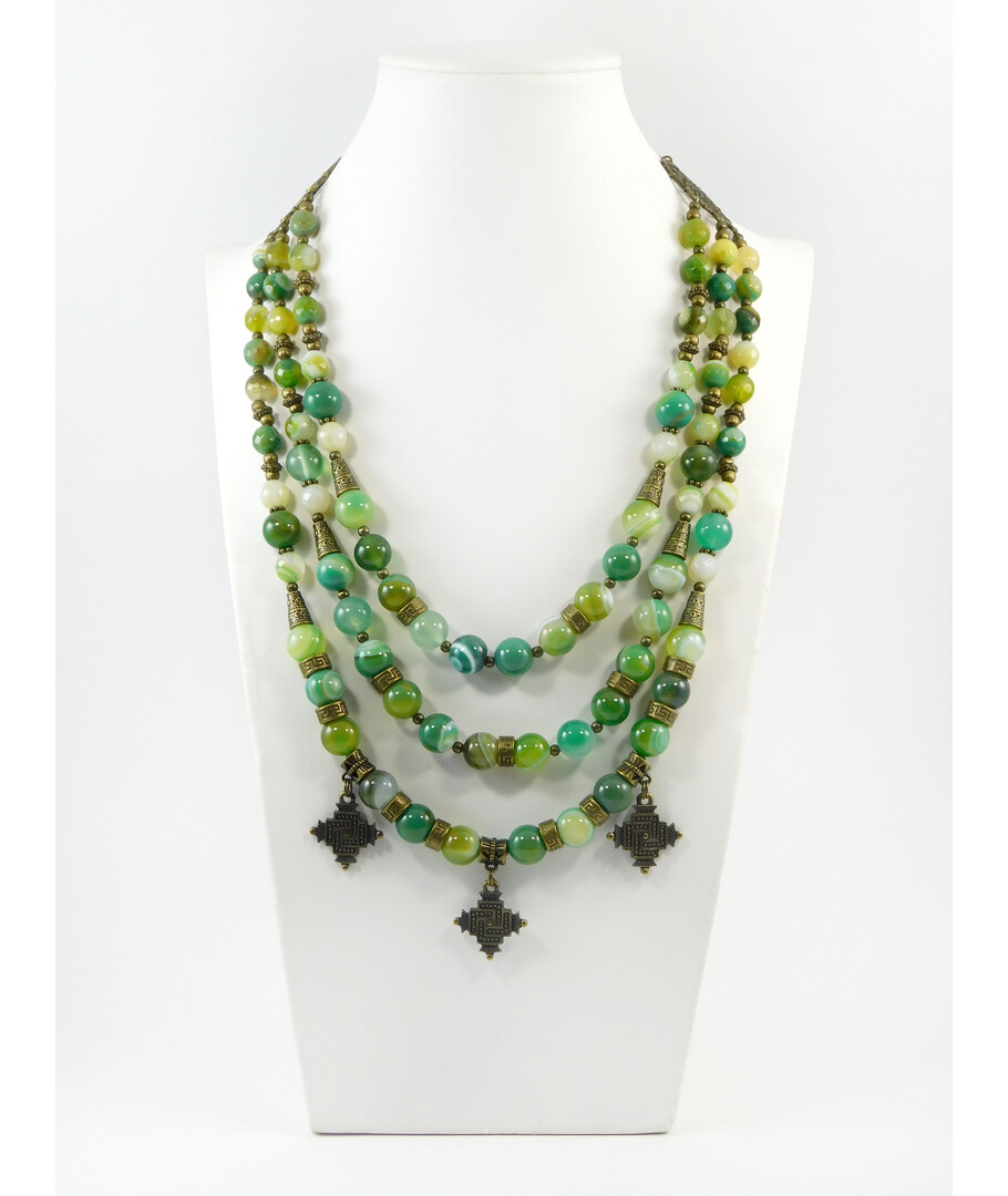 Exclusive necklace "Heather" Agate facet, layer, 3 rows