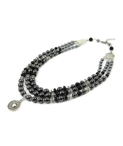 Exclusive necklace "Clarissa" Hematite, Shungite, rondel, 3 rows