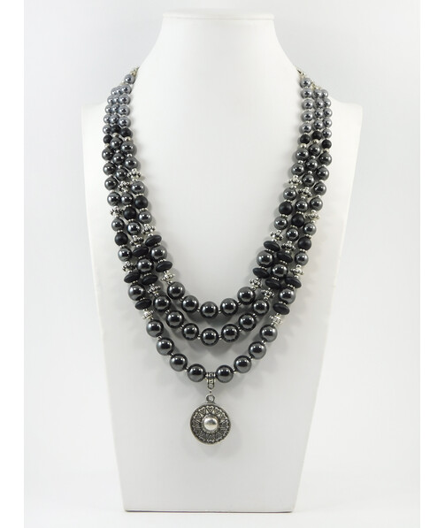 Exclusive necklace "Clarissa" Hematite, Shungite, rondel, 3 rows