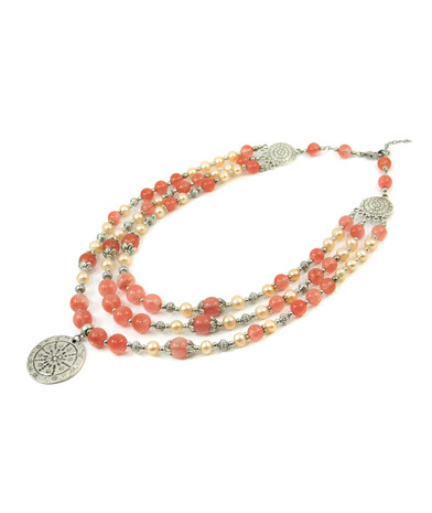 Exclusive necklace "Miranda" Chalcedony, Pearls, 3 rows