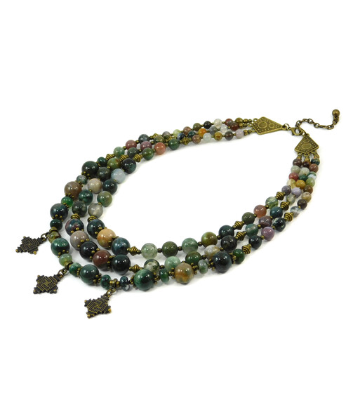 Exclusive necklace "Flora" Jasper, 3 rows