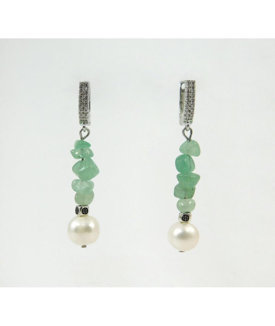 Exclusive earrings "Malana" Pearls, jade crumb