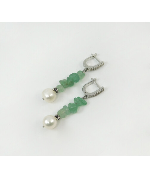 Exclusive earrings "Malana" Pearls, jade crumb