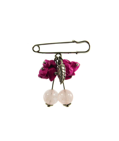 Exclusive brooch "Cherries" Rose quartz, Quartz crumb