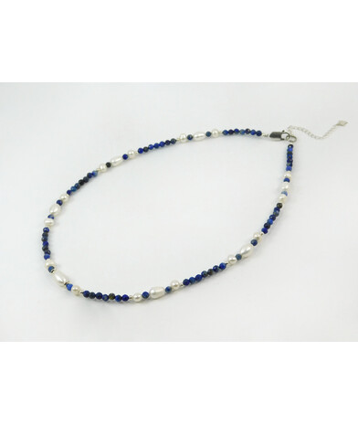 Exclusive necklace "Soprano" lapis lazuli, pearls, rice, silver