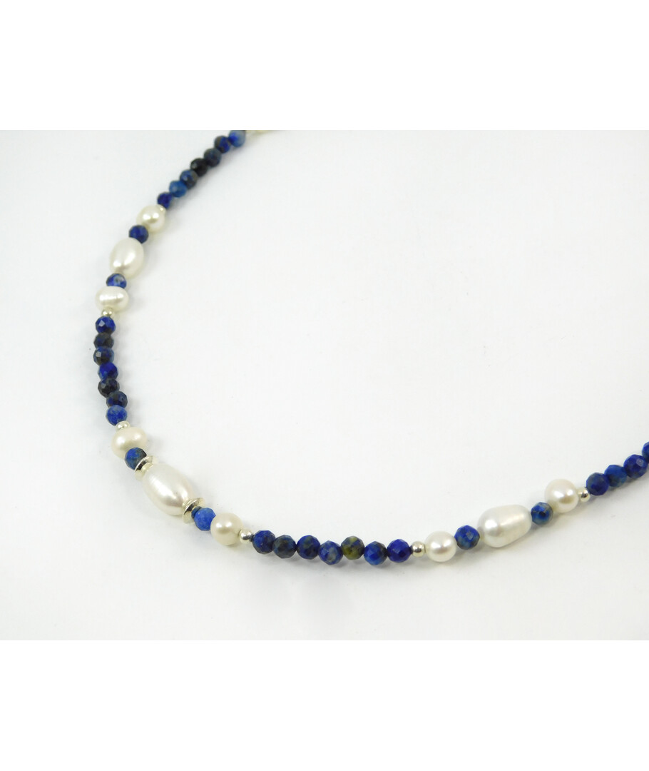 Exclusive necklace "Soprano" lapis lazuli, pearls, rice, silver