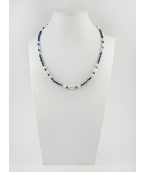 Exclusive necklace "Soprano" lapis lazuli, pearls, rice, silver