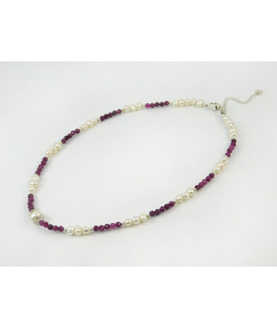 Exclusive necklace "Soprano" Ruby facet, Pearls, silver