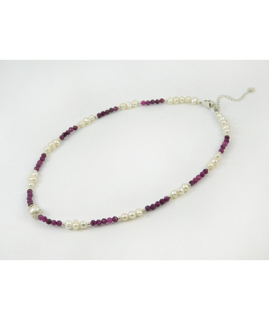 Exclusive necklace "Soprano" Ruby facet, Pearls, silver