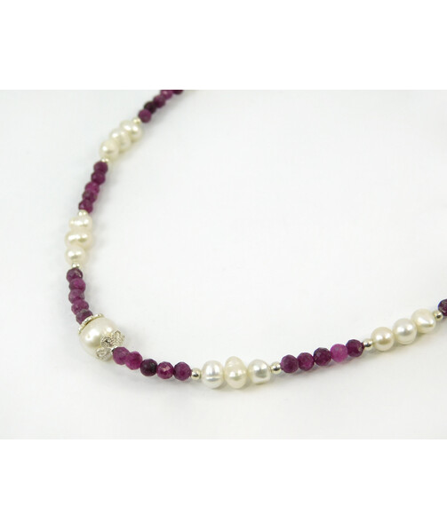 Exclusive necklace "Soprano" Ruby facet, Pearls, silver