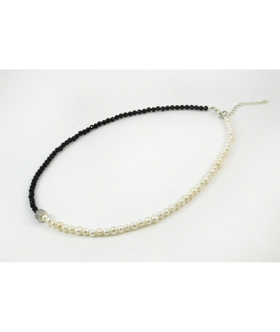 Exclusive necklace "Contrast" Tourmaline facet, Pearls, silver