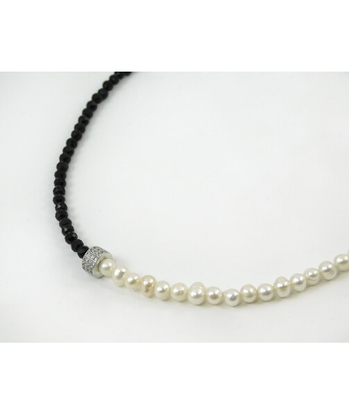 Exclusive necklace "Contrast" Tourmaline facet, Pearls, silver