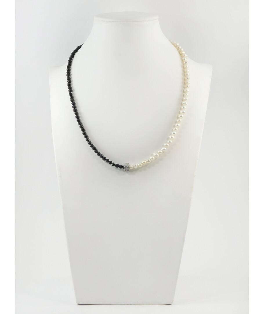 Exclusive necklace "Contrast" Tourmaline facet, Pearls, silver