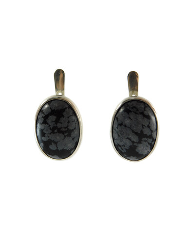 Obsidian earrings, silver