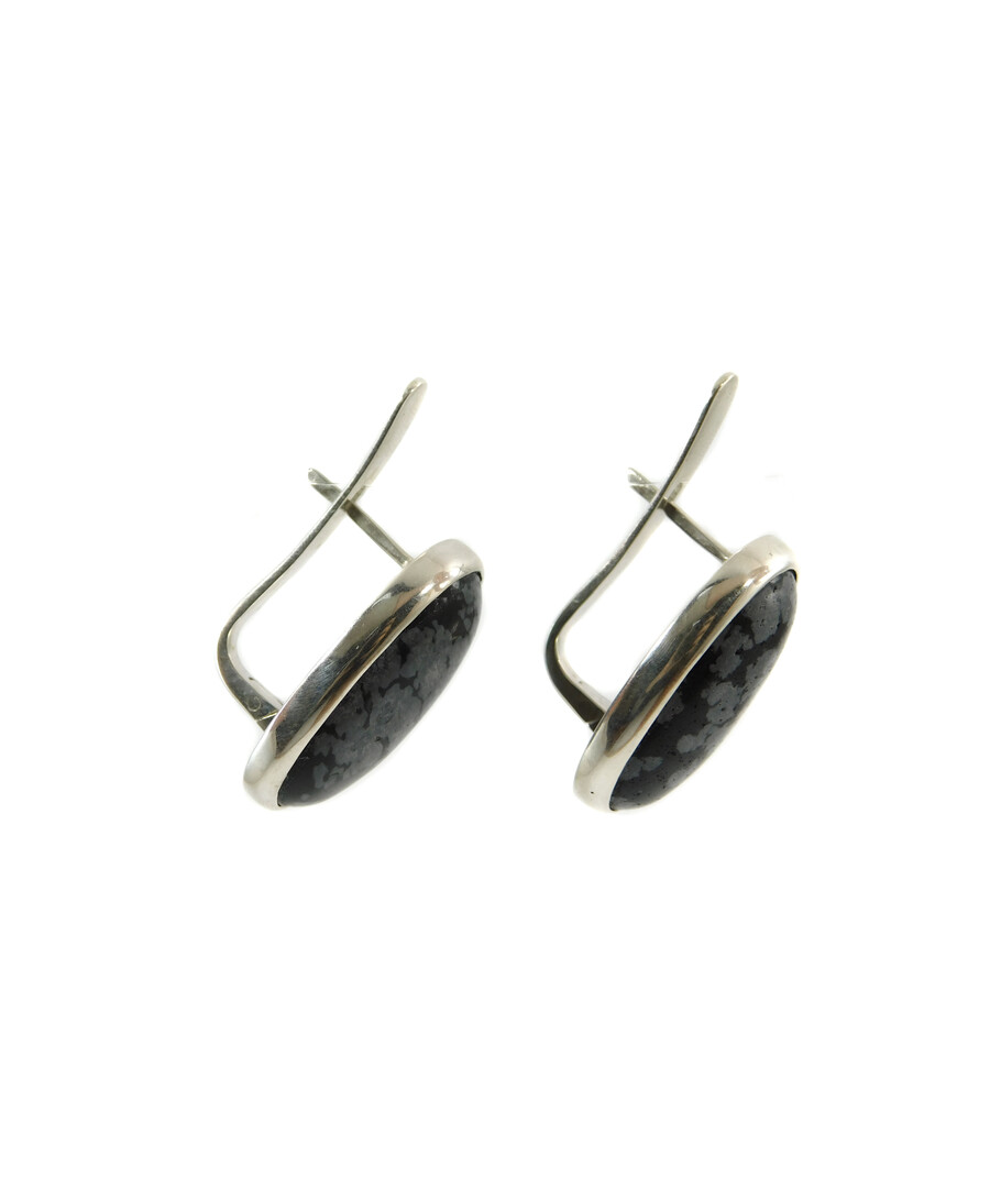 Obsidian earrings, silver