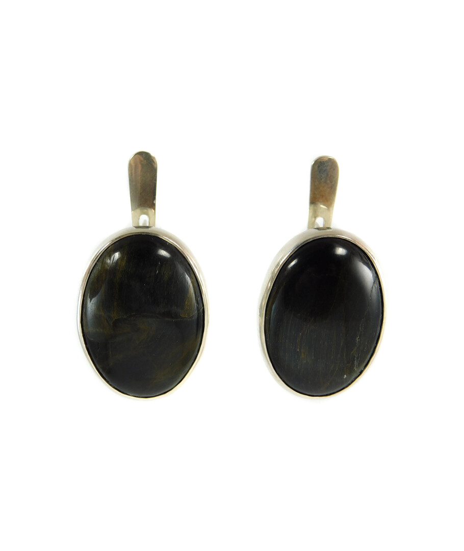 Tiger's eye earrings, silver