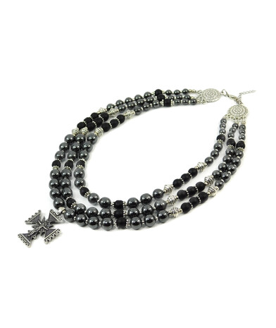 Exclusive necklace "Herda" Hematite, Shungite, 3 rows