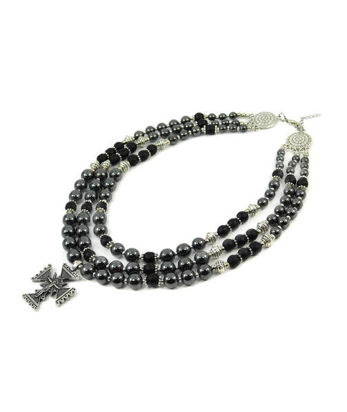 Exclusive necklace "Herda" Hematite, Shungite, 3 rows