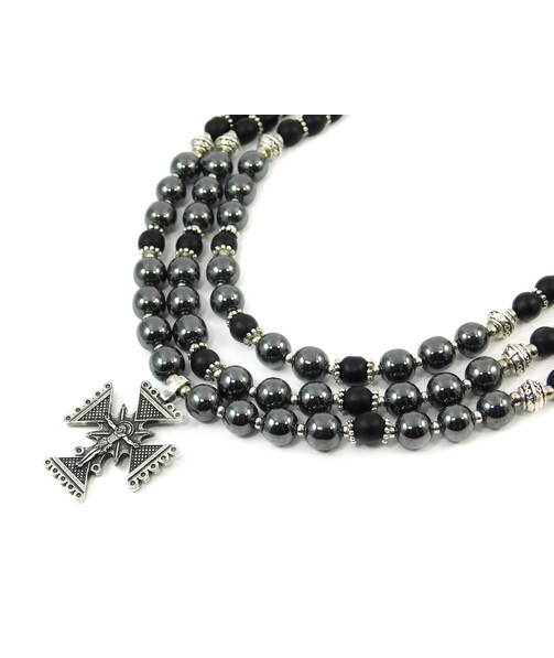 Exclusive necklace "Herda" Hematite, Shungite, 3 rows