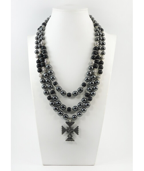 Exclusive necklace "Herda" Hematite, Shungite, 3 rows