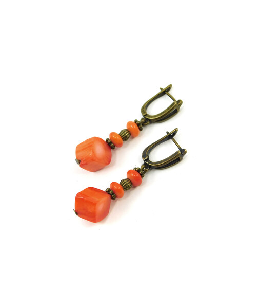 Coral orange cube earrings, rondel