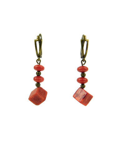 Earrings Coral spongy cube, rondel