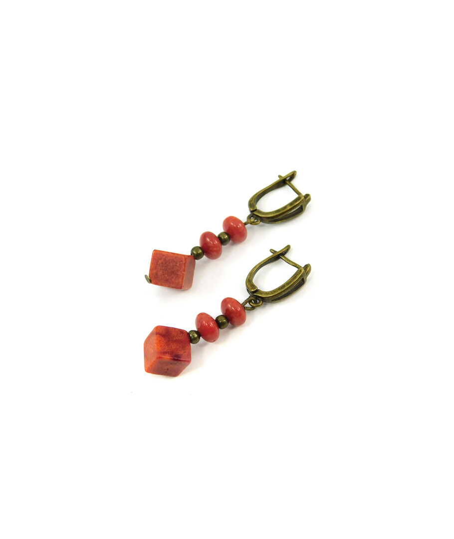 Earrings Coral spongy cube, rondel