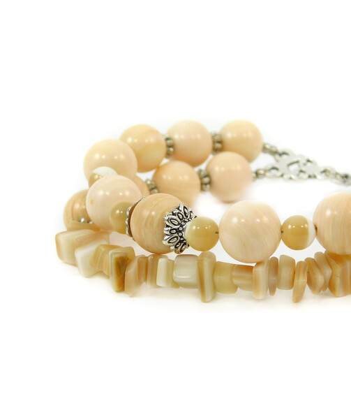 Exclusive bracelet "Solya" Mother-of-pearl, crumb, 2 rows