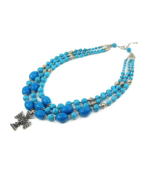 Exclusive necklace "Blaganna" Turquoise, barrel, 3 rows