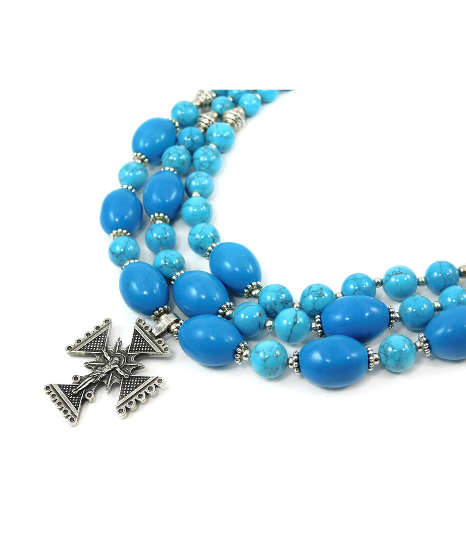 Exclusive necklace "Blaganna" Turquoise, barrel, 3 rows