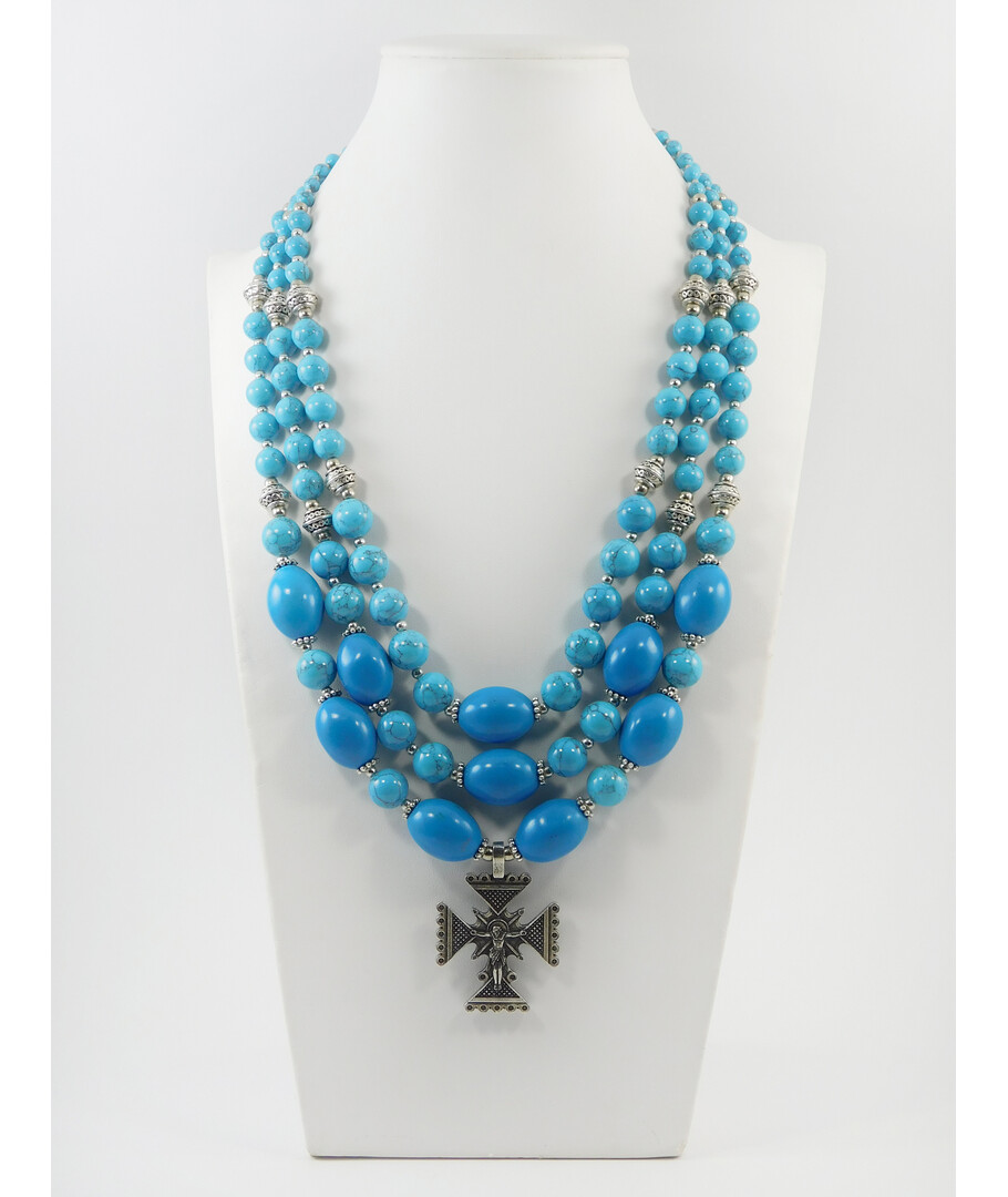 Exclusive necklace "Blaganna" Turquoise, barrel, 3 rows