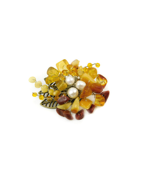 Exclusive brooch "Amber Lady" Perla, Amber crumb