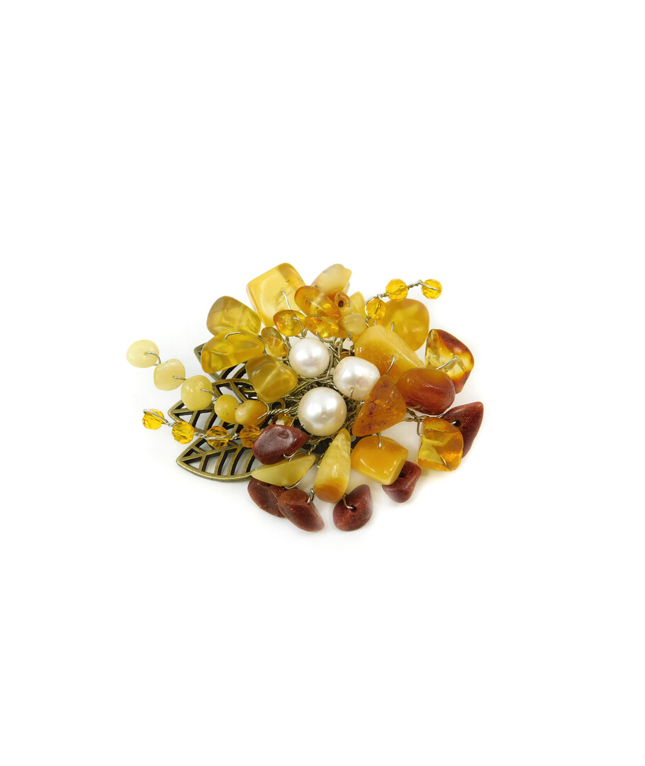 Exclusive brooch "Amber Lady" Perla, Amber crumb