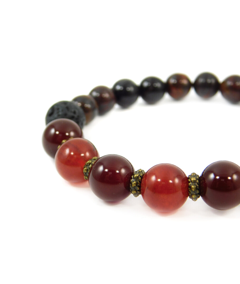 Exclusive bracelet Carnelian, Lava, Bull's eye