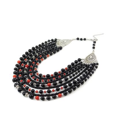 Exclusive necklace "Tripillia" Agate, Coral, rondel, 9 rows