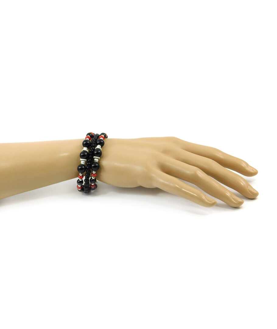 Exclusive bracelet "Tripillia" Agate, Coral, rondel, 3 rows