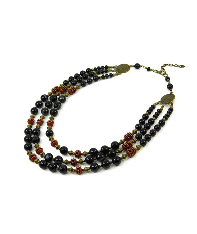 Exclusive necklace "Ezaria2" Agate, Coral rondel, 3 rows