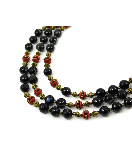 Exclusive necklace "Ezaria2" Agate, Coral rondel, 3 rows