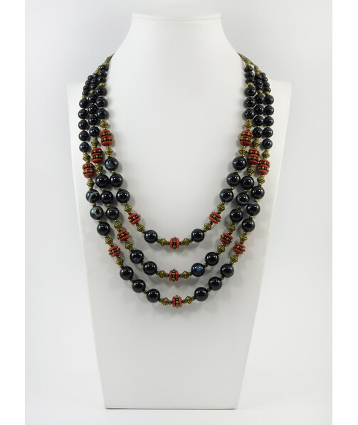 Exclusive necklace "Ezaria2" Agate, Coral rondel, 3 rows