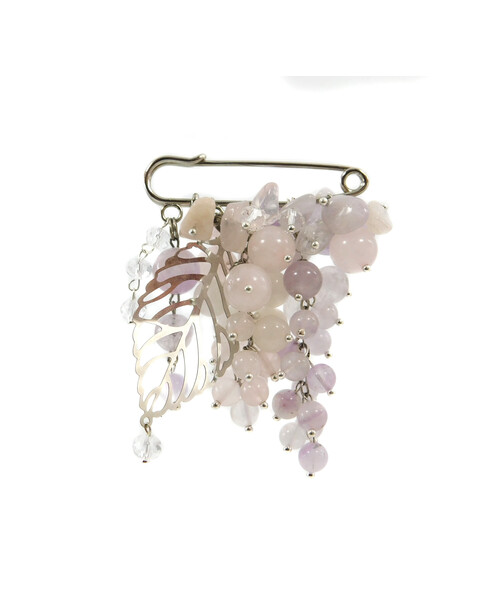 Exclusive brooch "Grape" Rose quartz, Amethyst