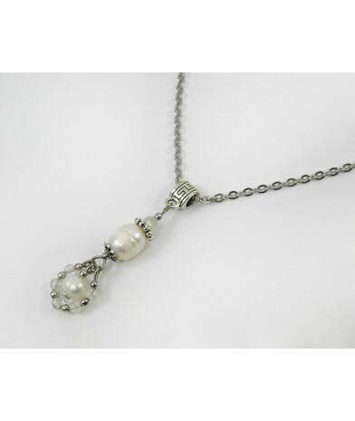 Exclusive pendant "Luna" Pearls, Adulyar facet, Rock crystal