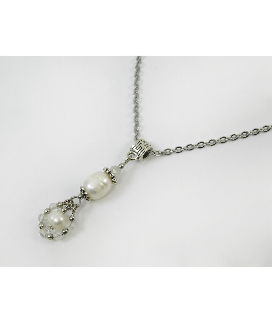 Exclusive pendant "Luna" Pearls, Adulyar facet, Rock crystal