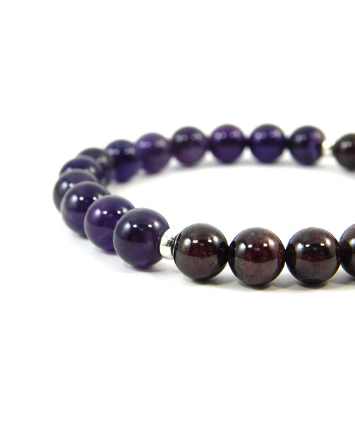 Exclusive bracelet "Duet" Garnet, Amethyst, silver