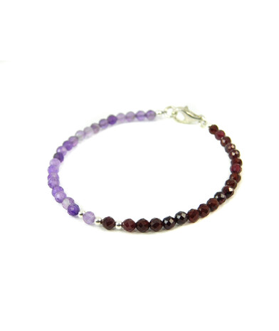 Exclusive bracelet "Duet" Garnet, Amethyst facet, silver