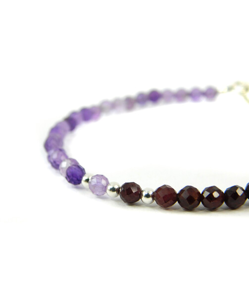 Exclusive bracelet "Duet" Garnet, Amethyst facet, silver