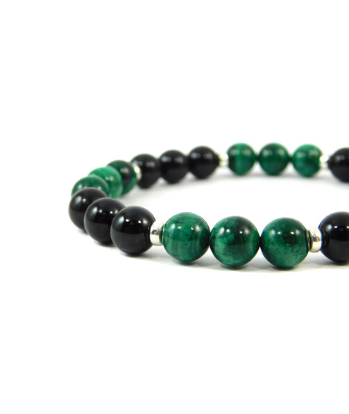 Exclusive bracelet "Duet" Malachite, Tourmaline, silver