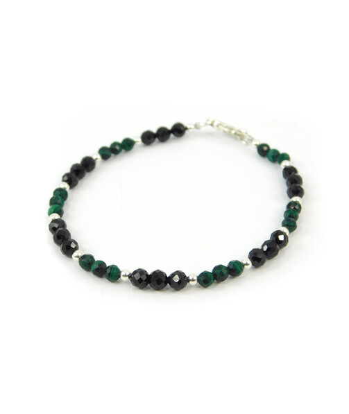 Exclusive bracelet "Duet" Malachite, Tourmaline facet, silver